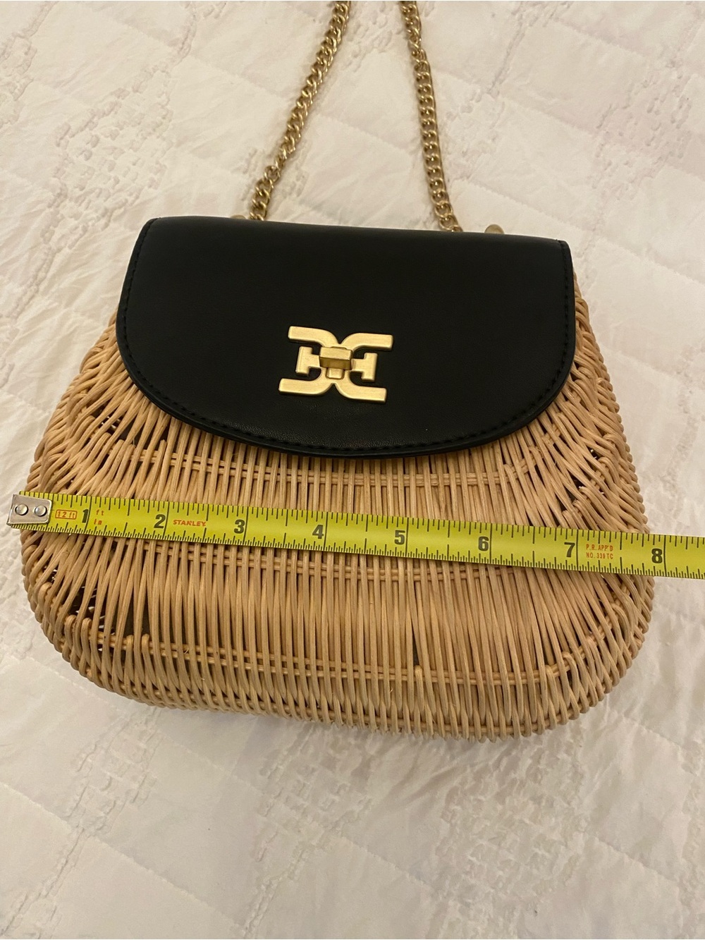 Sam Edelman Black Leather Flap Wicker Crossbody with Gold Chain - Picture 10 of 12